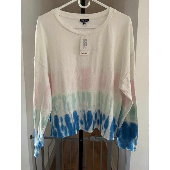 NWT Splendid Womens Tie-Dye Long-Sleeve Shirt X-Large Cotton Blend White/Pink/Bl - Picture 1 of 7